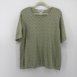 C.D. Daniels Womens 1X Green Short Sleeve Cotton Pointelle Chevron Knit Sweater